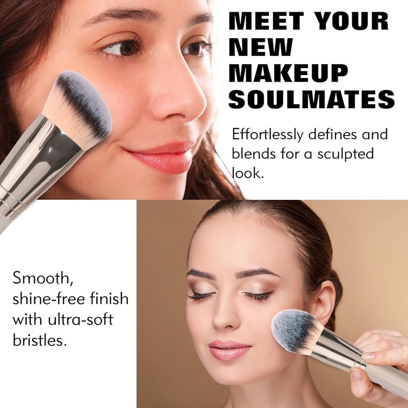 dpolla Dual-Ended Foundation Brush: Round & Angled Pro-Grade makeup brushes, 100% Vegan Synthetic Makeup Brush for Flawless Blending and Application of Liquid, Powder, Cream, Blush (Round Dual-Ended) - Image 4